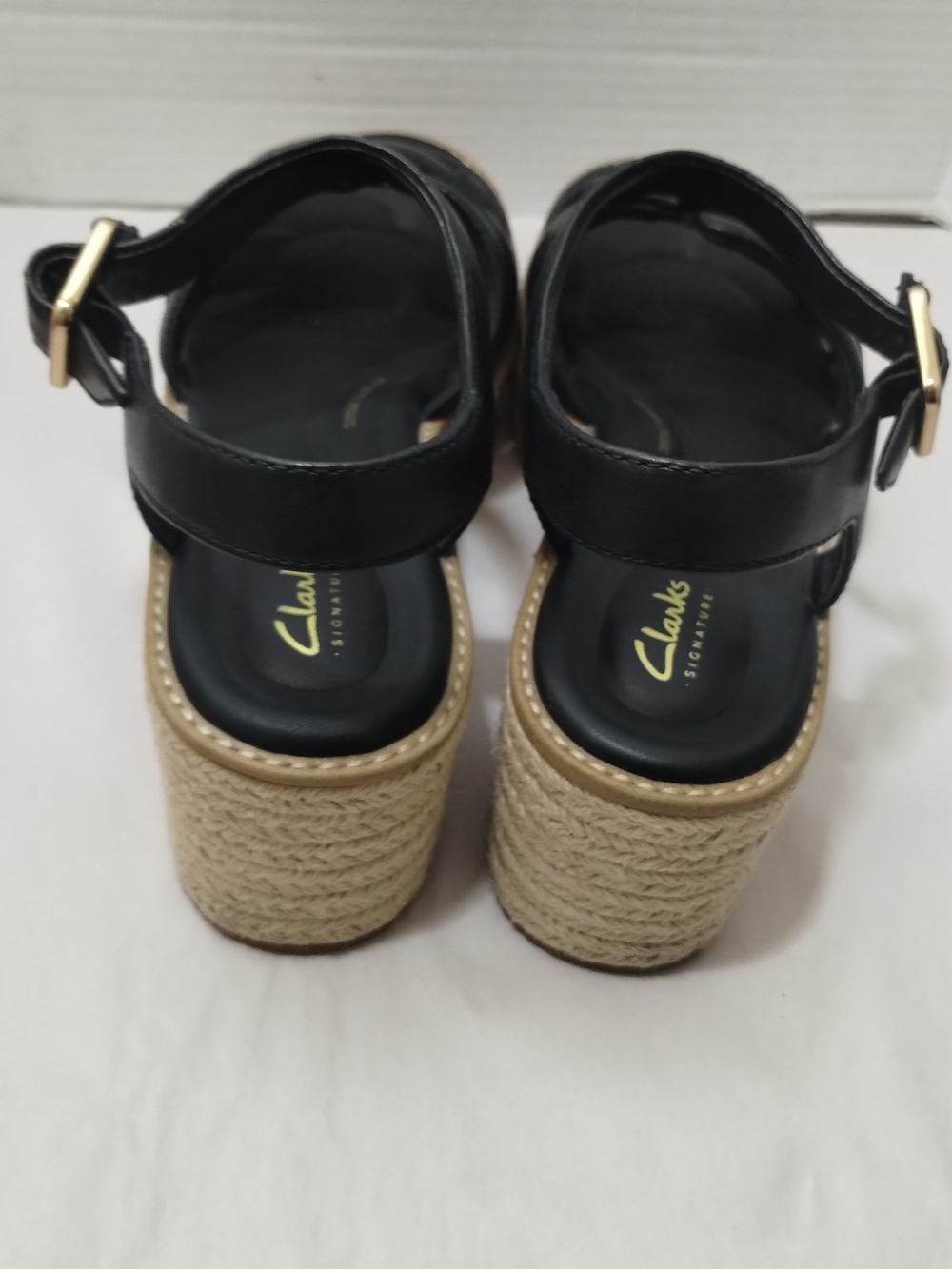 Clarks Coledale Black Leather Strap Platform Espadrille Sandals Sz 8M - Picture 7 of 12